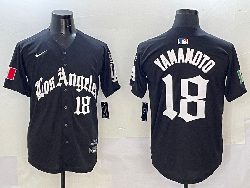 Men's Los Angeles Dodgers Yoshinobu Yamamoto #18 Black Team Jersey